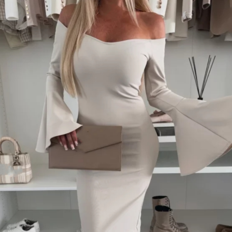 Robe Femme Coupe Ajustée Manches Évasées Élégante
