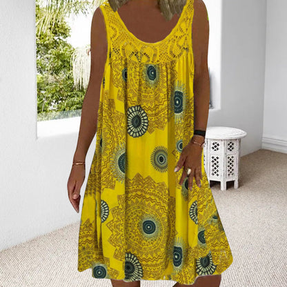 Robe ample Femme Sans Manches Dentelle Imprimée