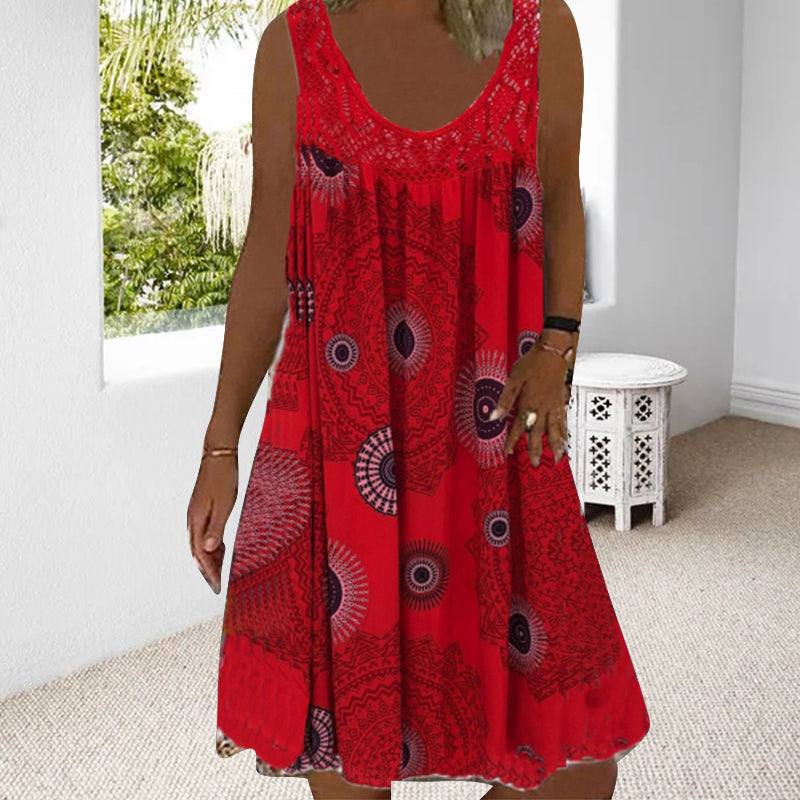 Robe ample Femme Sans Manches Dentelle Imprimée