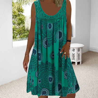 Robe ample Femme Sans Manches Dentelle Imprimée
