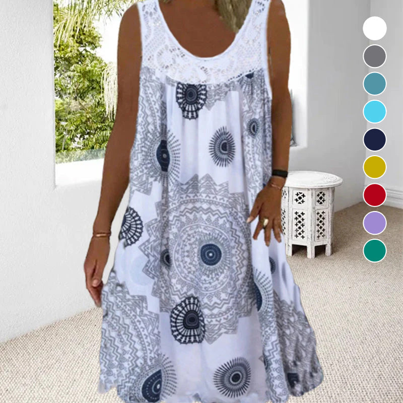 Robe ample Femme Sans Manches Dentelle Imprimée