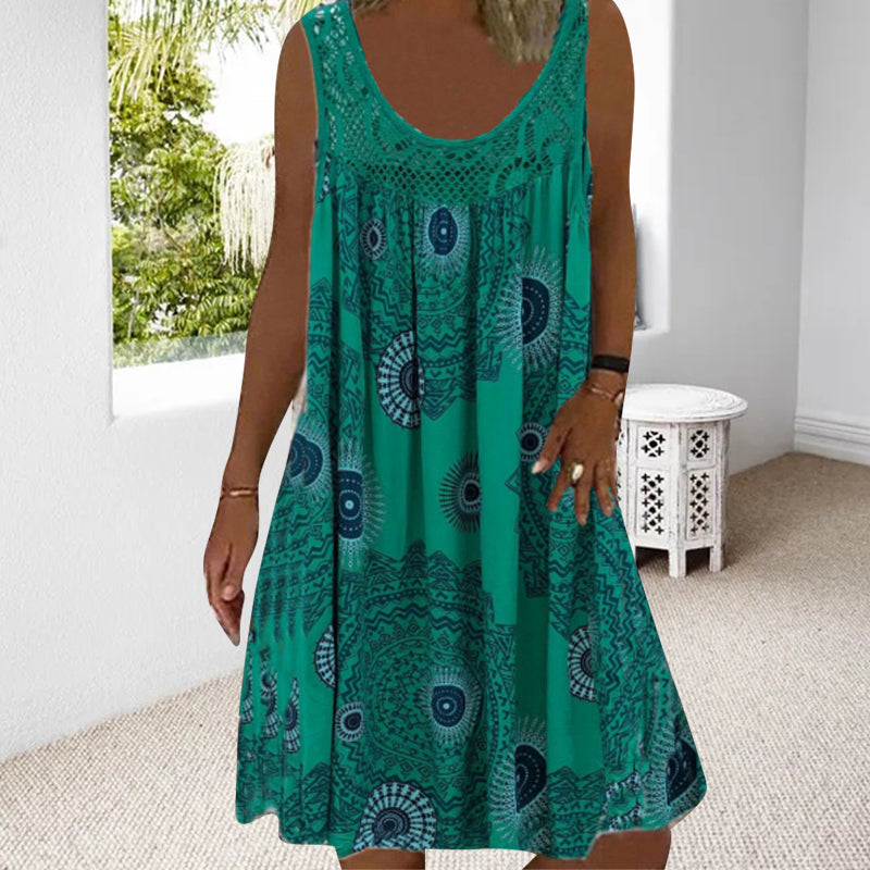 Robe ample Femme Sans Manches Dentelle Imprimée