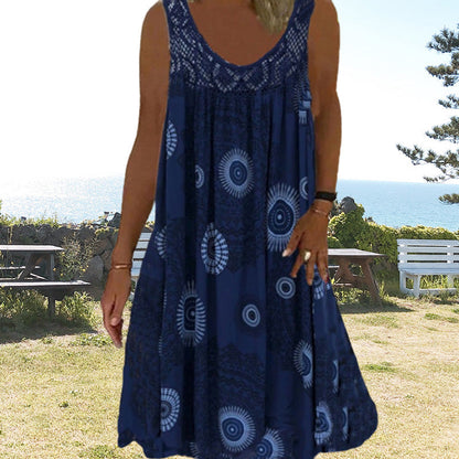 Robe ample Femme Sans Manches Dentelle Imprimée
