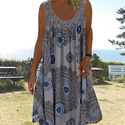 Robe ample Femme Sans Manches Dentelle Imprimée
