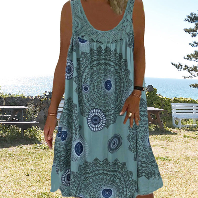 Robe ample Femme Sans Manches Dentelle Imprimée