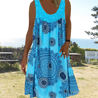 Robe ample Femme Sans Manches Dentelle Imprimée