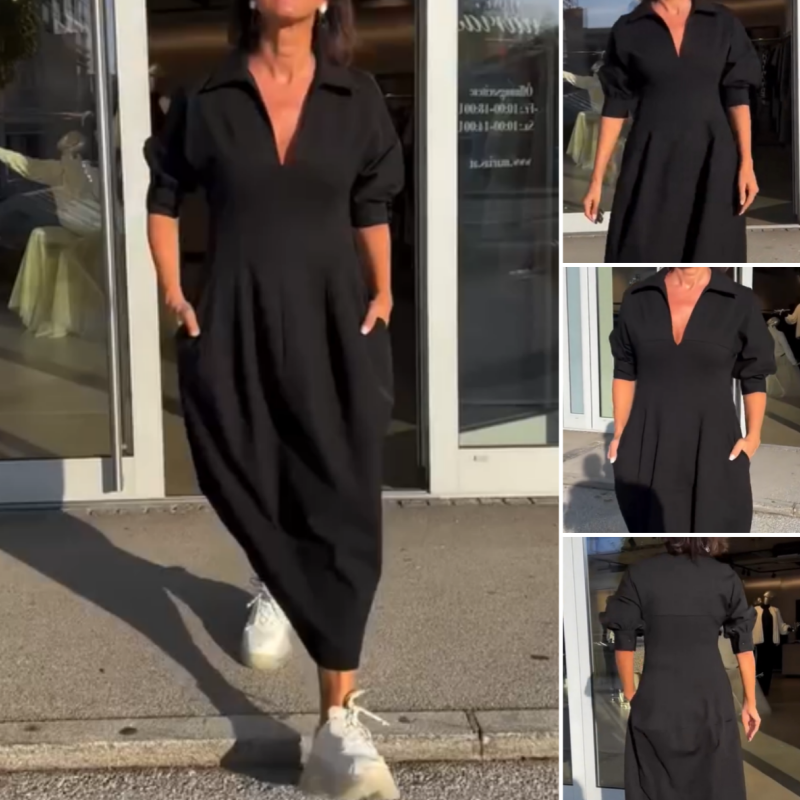 Robe Midi Femme Tissu Fluide Col V Coupe Ajustée