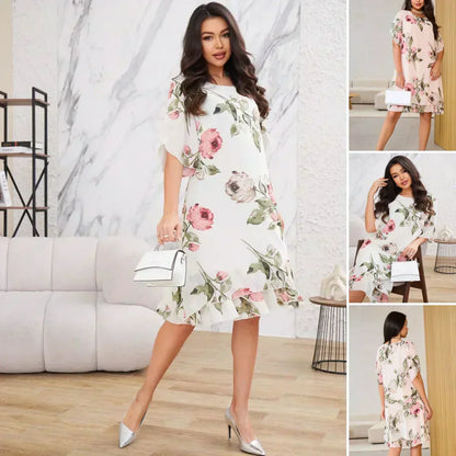 Robe Femme Mousseline Fluide Coupe A Manches Courtes
