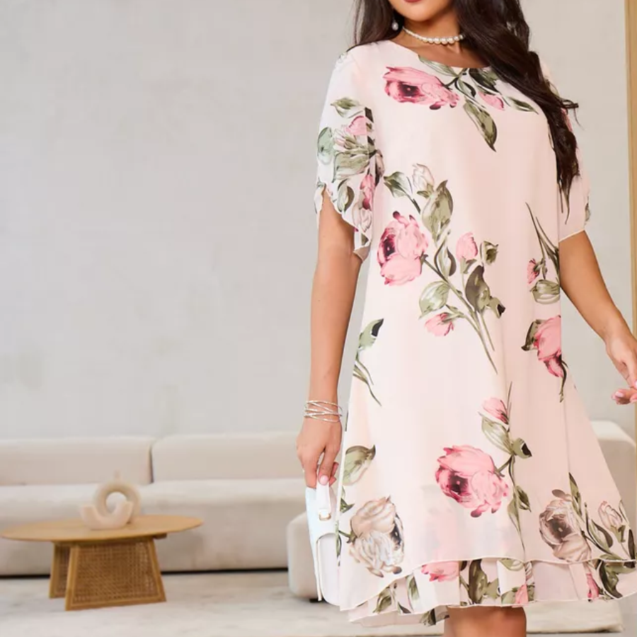 Robe Femme Mousseline Fluide Coupe A Manches Courtes - PanierRoyale