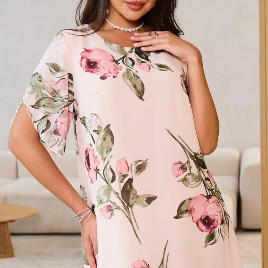 Robe Femme Mousseline Fluide Coupe A Manches Courtes