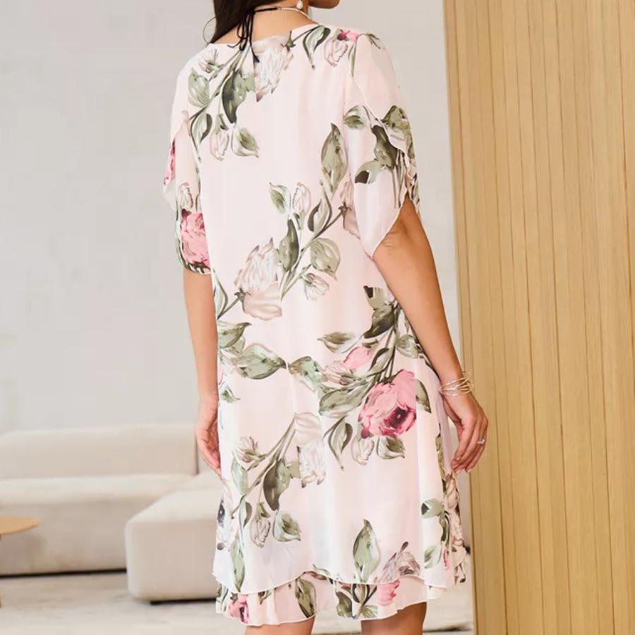 Robe Femme Mousseline Fluide Coupe A Manches Courtes