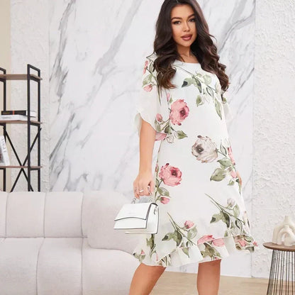 Robe Femme Mousseline Fluide Coupe A Manches Courtes
