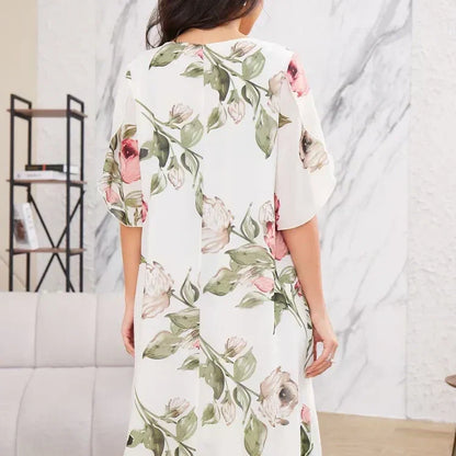 Robe Femme Mousseline Fluide Coupe A Manches Courtes