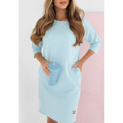 Robe Femme Col Rond Manches Longues Poches Coupe Décontractée