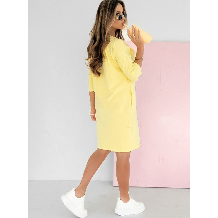 Robe Femme Col Rond Manches Longues Poches Coupe Décontractée