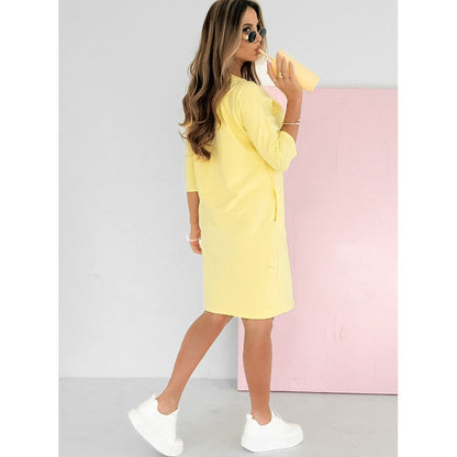 Robe Femme Col Rond Manches Longues Poches Coupe Décontractée