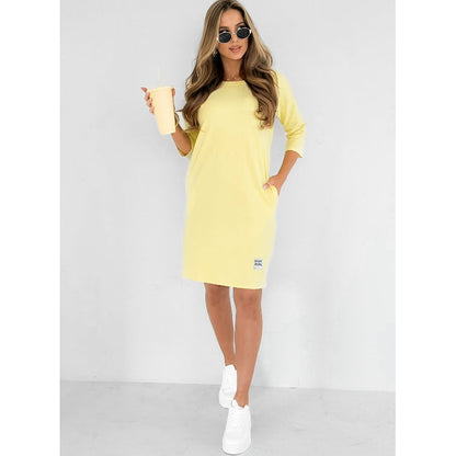 Robe Femme Col Rond Manches Longues Poches Coupe Décontractée