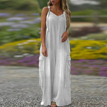 Robe longue Femme Fluide Bretelles Ajustables Poches Cargo