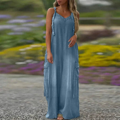 Robe longue Femme Fluide Bretelles Ajustables Poches Cargo