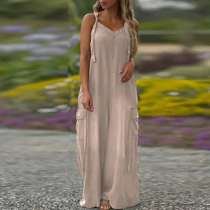 Robe longue Femme Fluide Bretelles Ajustables Poches Cargo