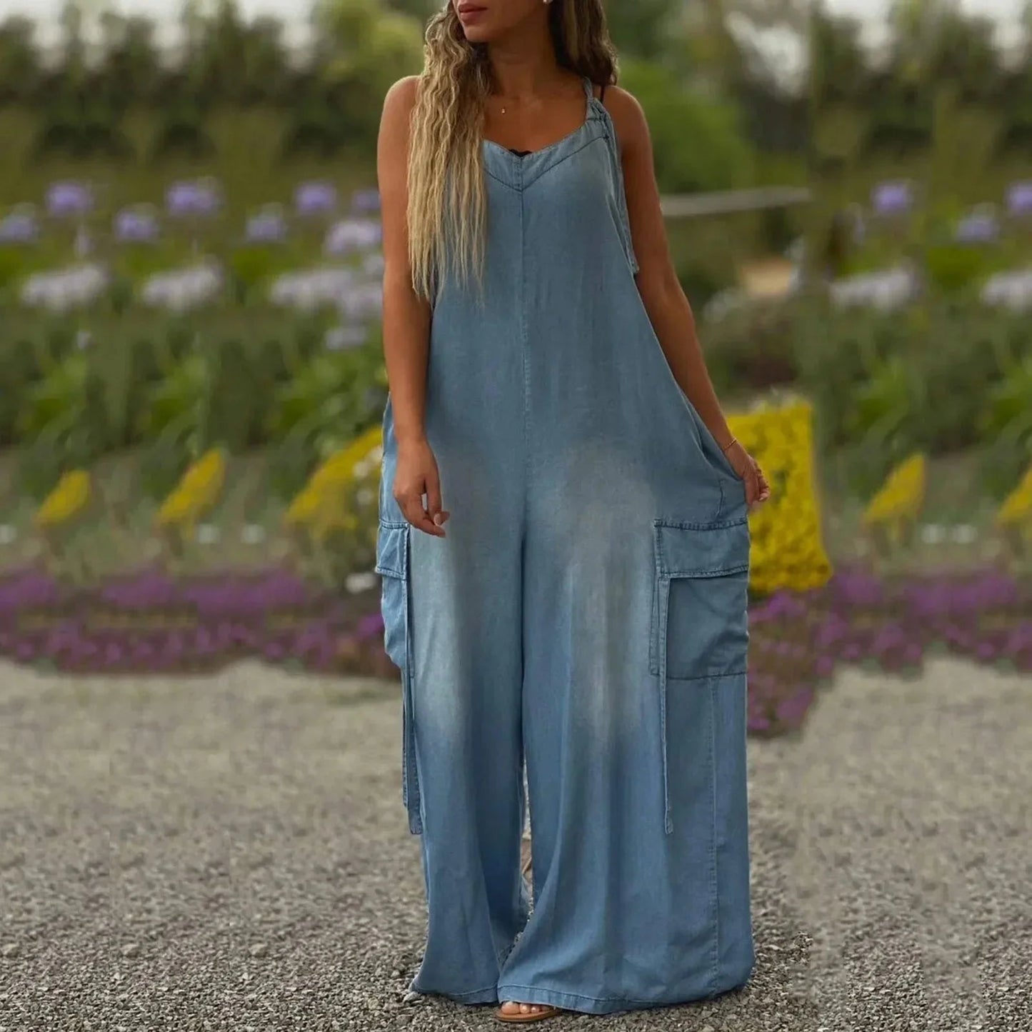 Robe longue Femme Fluide Bretelles Ajustables Poches Cargo