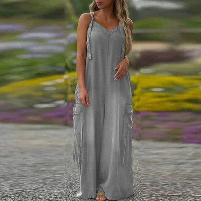 Robe longue Femme Fluide Bretelles Ajustables Poches Cargo