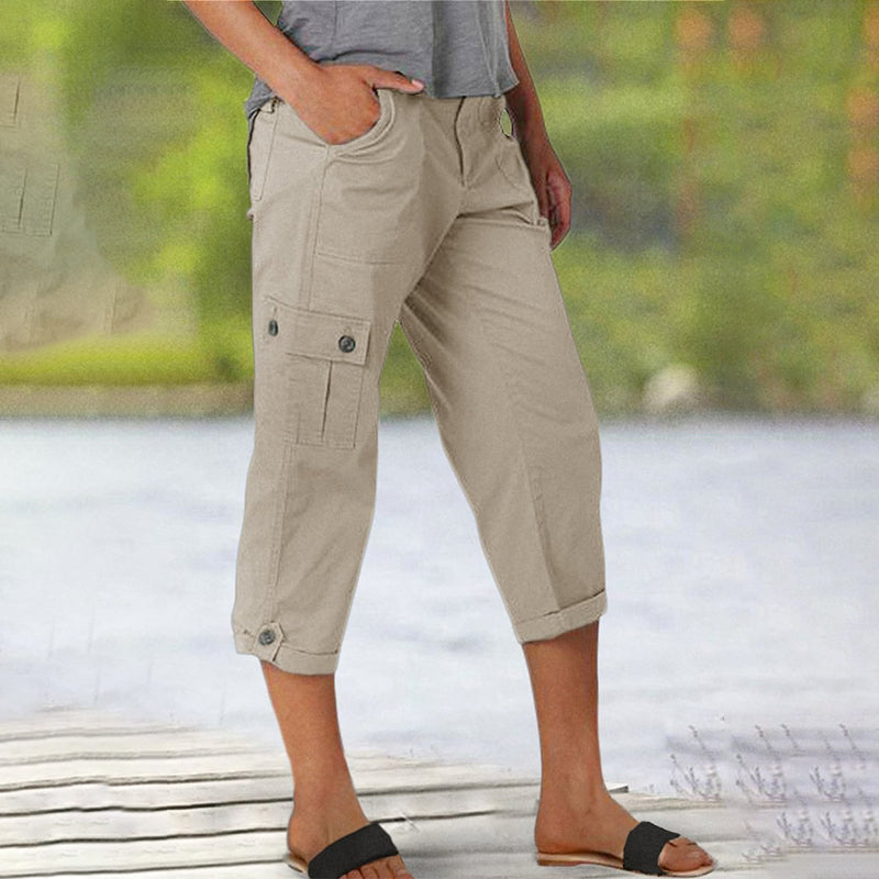 Pantalon Cargo Femme Coton Poches Multiples Coupe Décontractée