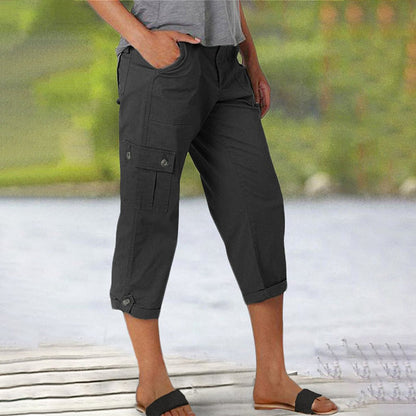 Pantalon Cargo Femme Coton Poches Multiples Coupe Décontractée