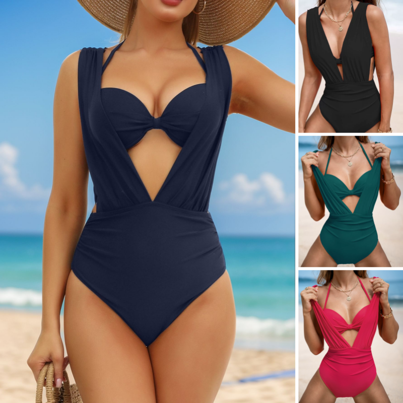 Maillot de bain Femme Deux pièces Tissu extensible Nœud frontal