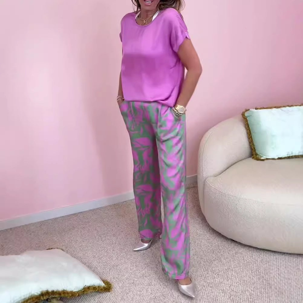 Ensemble Femme et Pantalon Large Imprimé Coupe Ample