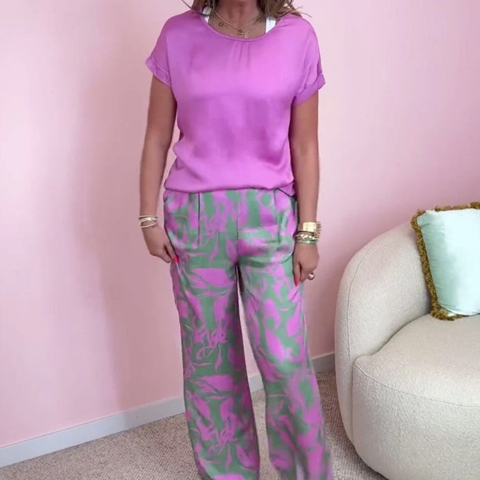 Ensemble Femme et Pantalon Large Imprimé Coupe Ample