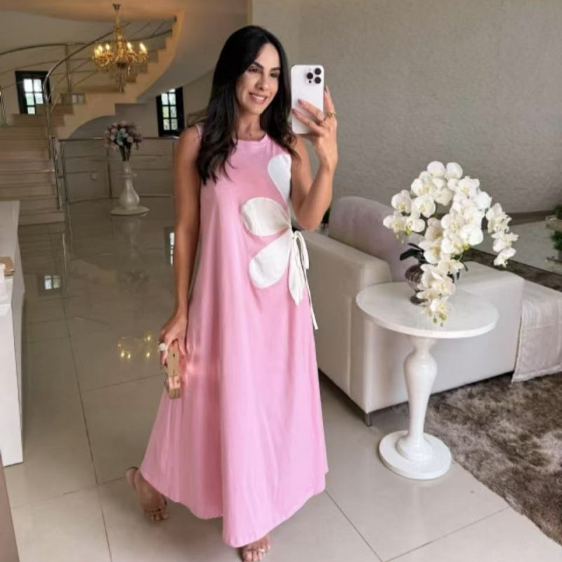 Robe Longue Femme Sans Manches Coupe Fluide Imprimé Floral