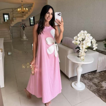 Robe Longue Femme Sans Manches Coupe Fluide Imprimé Floral
