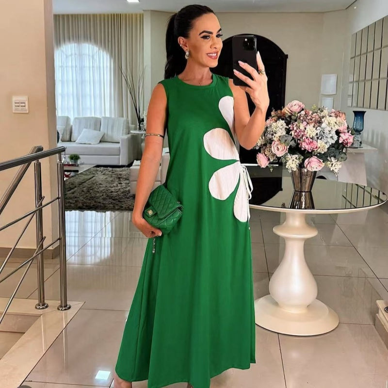 Robe Longue Femme Sans Manches Coupe Fluide Imprimé Floral