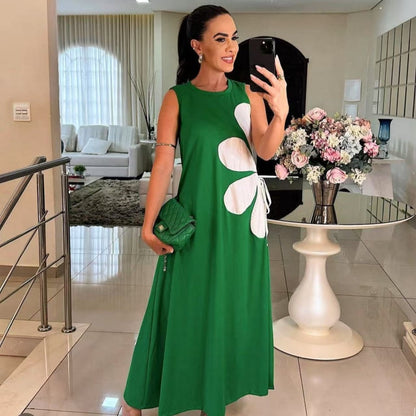 Robe Longue Femme Sans Manches Coupe Fluide Imprimé Floral