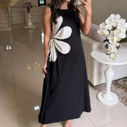 Robe Longue Femme Sans Manches Coupe Fluide Imprimé Floral