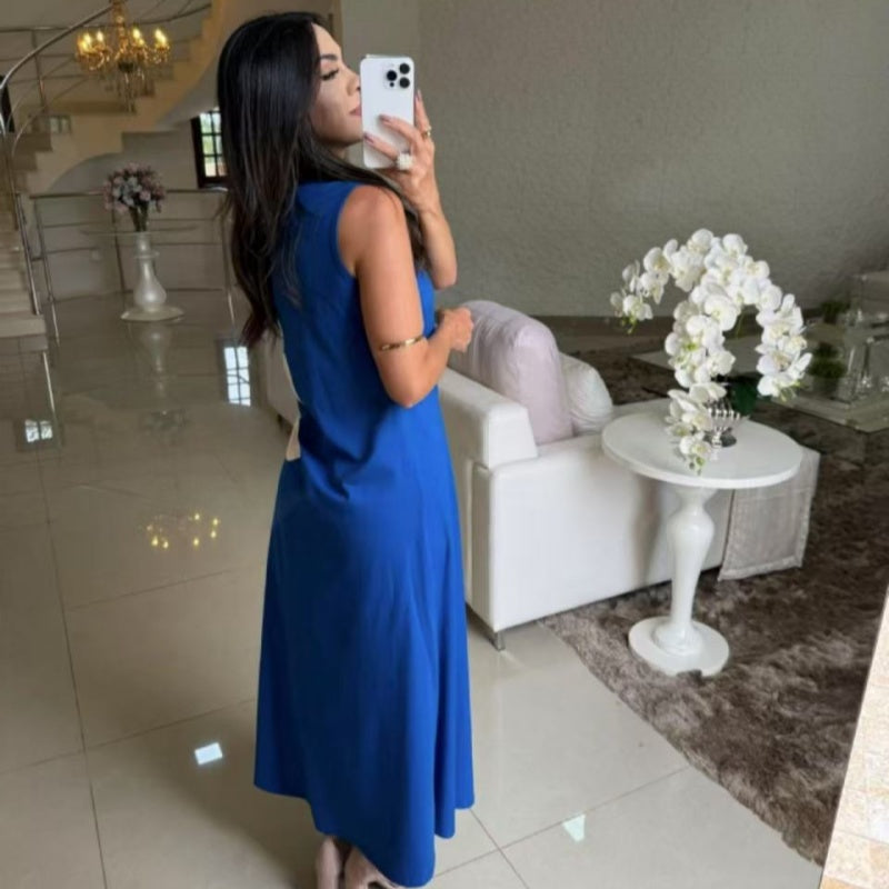 Robe Longue Femme Sans Manches Coupe Fluide Imprimé Floral