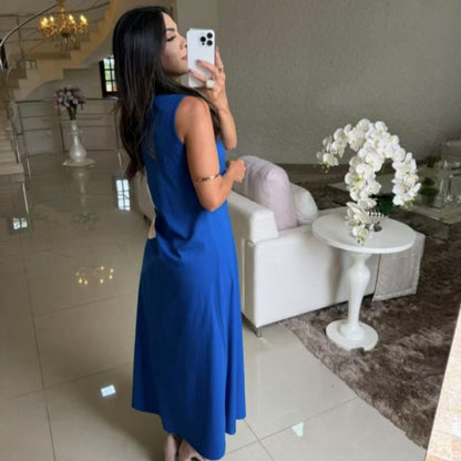 Robe Longue Femme Sans Manches Coupe Fluide Imprimé Floral