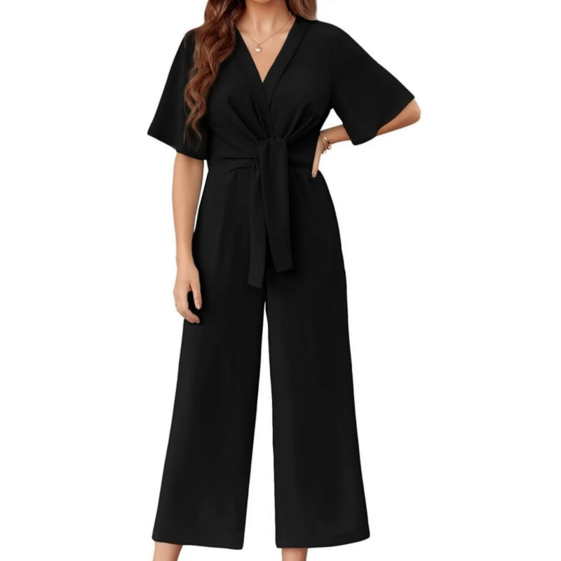 Combinaison Femme Fluide Ceinture Nouée Jambes Larges