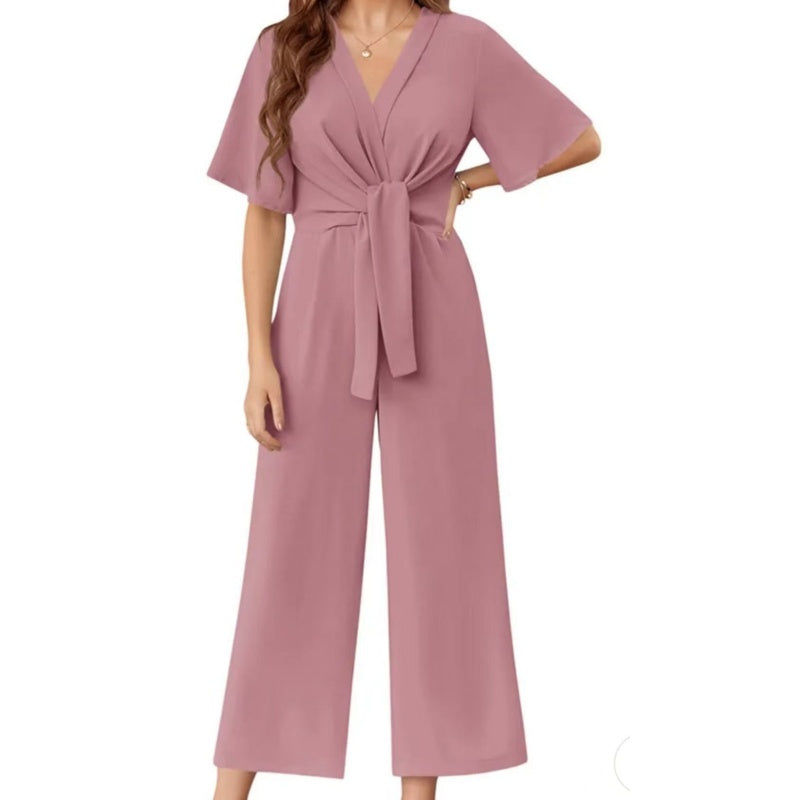 Combinaison Femme Fluide Ceinture Nouée Jambes Larges