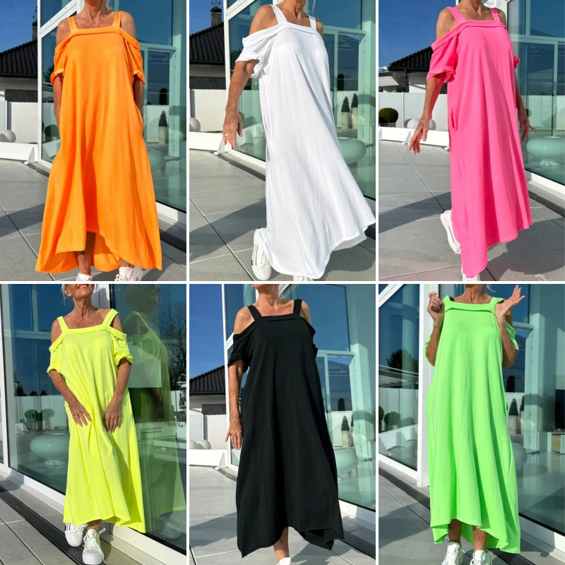 Robe Maxi Femme Coupe Ample Fluide Épaules Dénudées