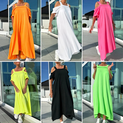 Robe Maxi Femme Coupe Ample Fluide Épaules Dénudées
