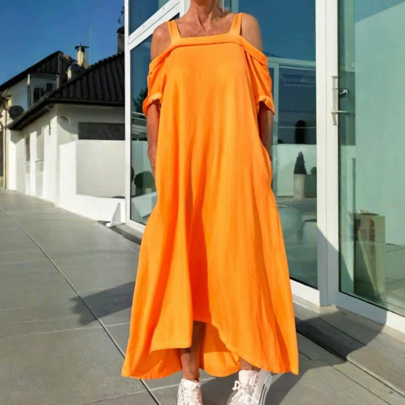 Robe Maxi Femme Coupe Ample Fluide Épaules Dénudées - PanierRoyale