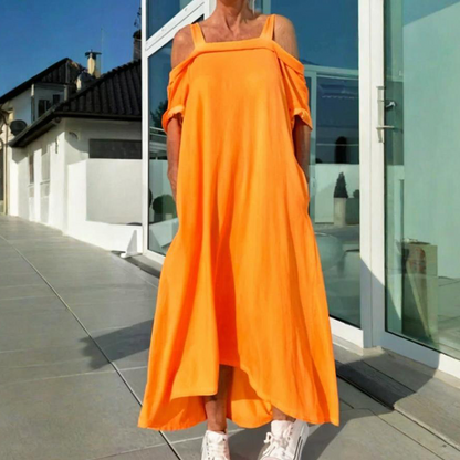Robe Maxi Femme Coupe Ample Fluide Épaules Dénudées - PanierRoyale