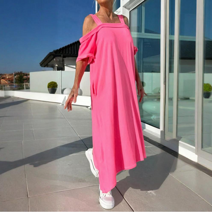 Robe Maxi Femme Coupe Ample Fluide Épaules Dénudées