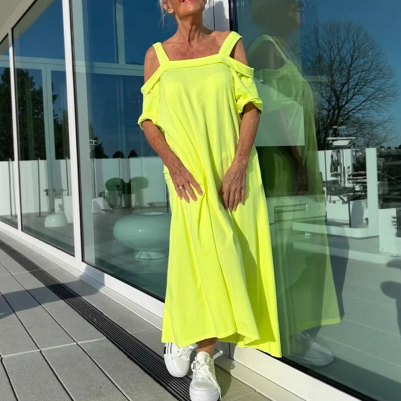 Robe Maxi Femme Coupe Ample Fluide Épaules Dénudées