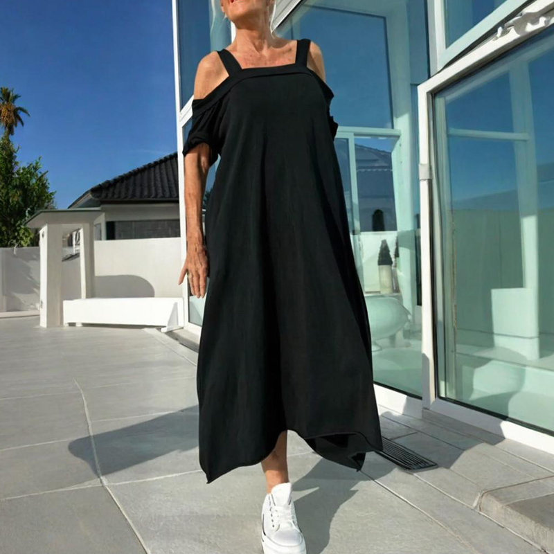 Robe Maxi Femme Coupe Ample Fluide Épaules Dénudées
