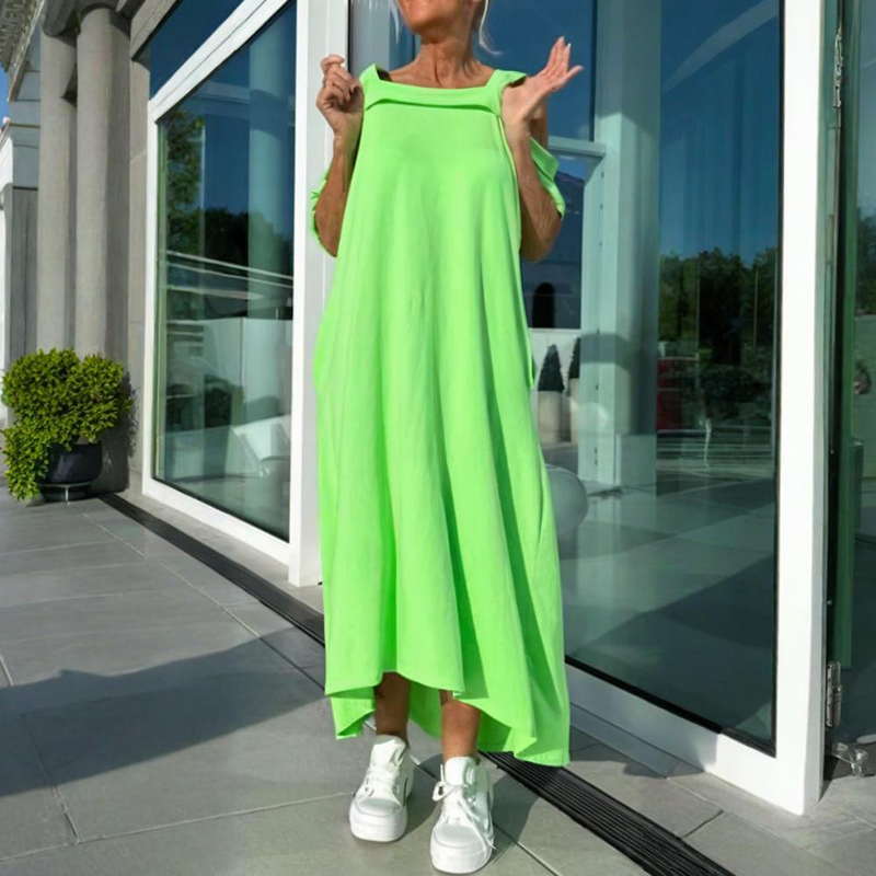 Robe Maxi Femme Coupe Ample Fluide Épaules Dénudées