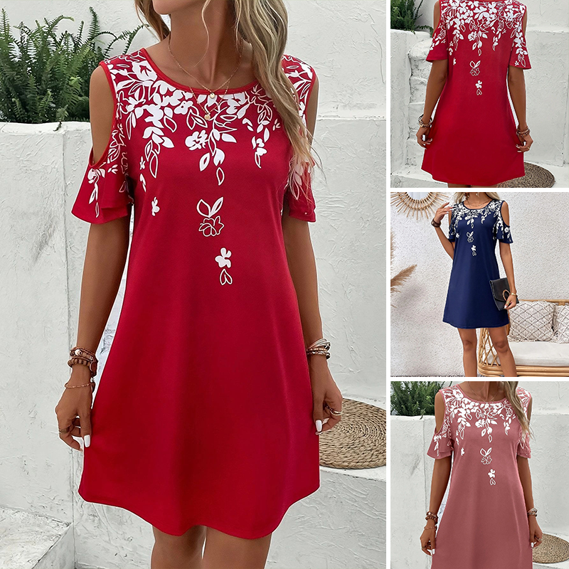 Robe Midi Femme Imprimé Floral Coupe Ample Manches Découpées