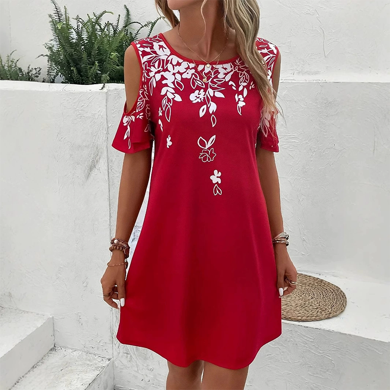 Robe Midi Femme Imprimé Floral Coupe Ample Manches Découpées